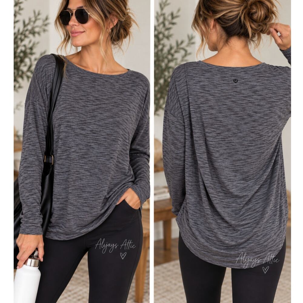Lululemon Back In Action Long Sleeve Shirt Size 10 Heathered Gray Pima Cotton